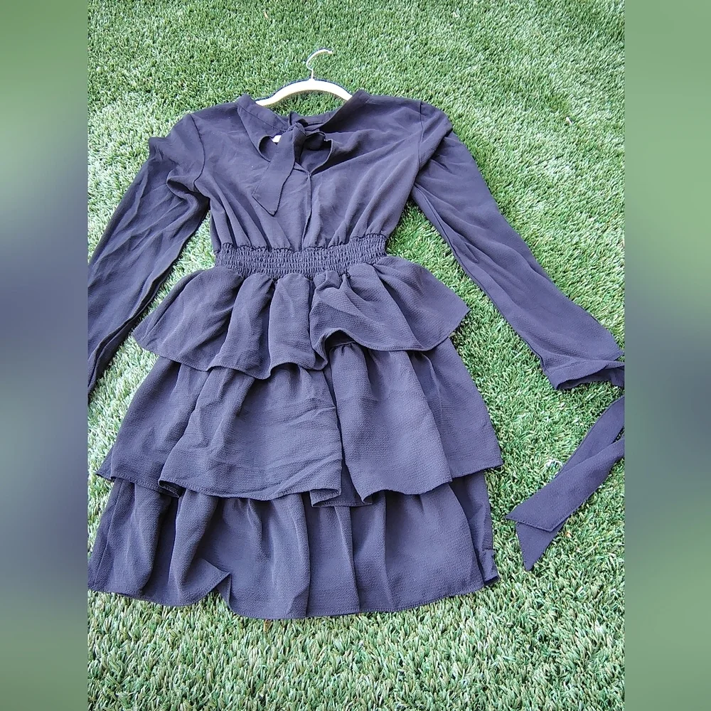 Divided Black Tiered Kids Dress - Picture 2 of 3